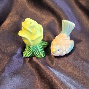 Vintage Cottagecore Style Ceramic Salt & Pepper Shaker...ROSE AND BIRD